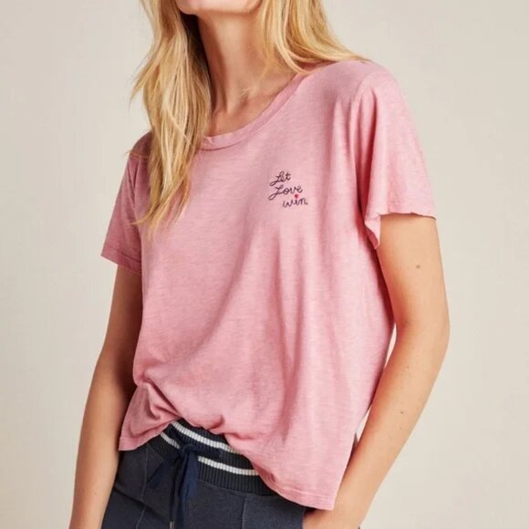 Sundry Tops - Anthropologie Sundry Tee T Shirt 100% Pima Cotton Let Love Win Embroidery Top M